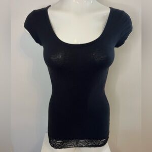 Black Fitted Short Sleeve T Shirt with Lace Bottom Size XS/Small